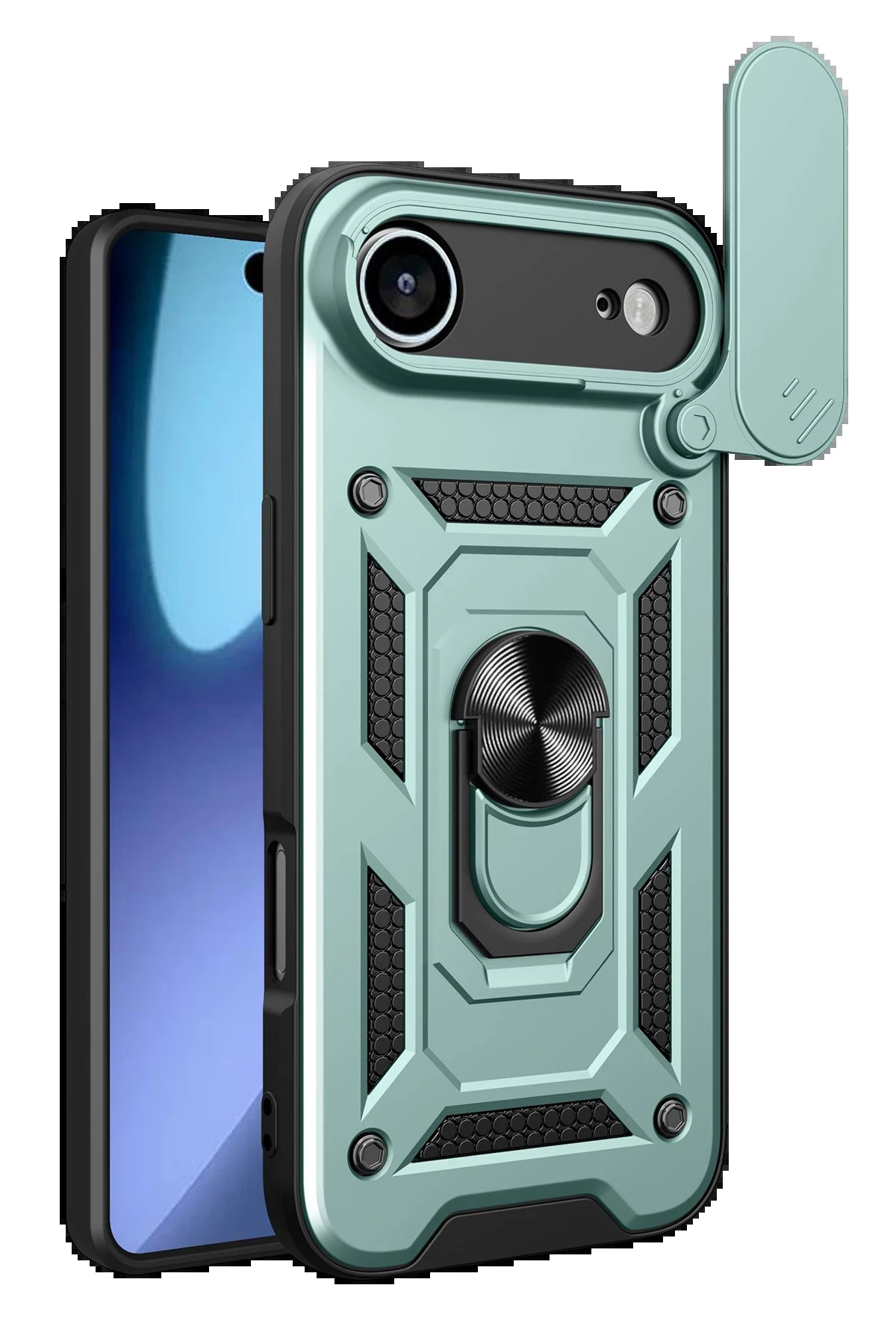 Apple iPhone 17 Air Pars Lens Yüzüklü Silikon - Yeşil-(5796)