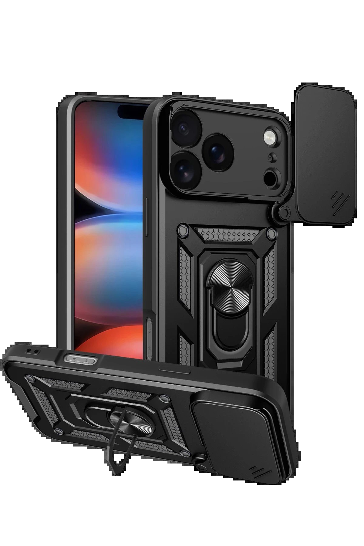 Apple iPhone 17 Pro Pars Lens Yüzüklü Silikon - Siyah-(5796)