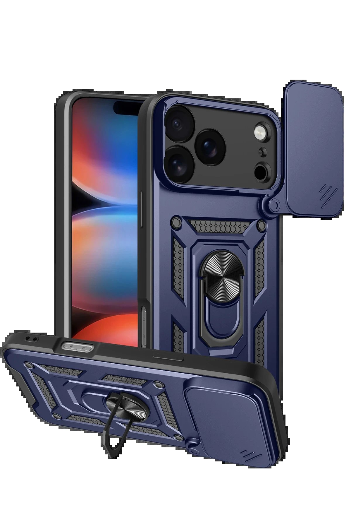 Apple iPhone 17 Pro Pars Lens Yüzüklü Silikon - Lacivert-(5796)