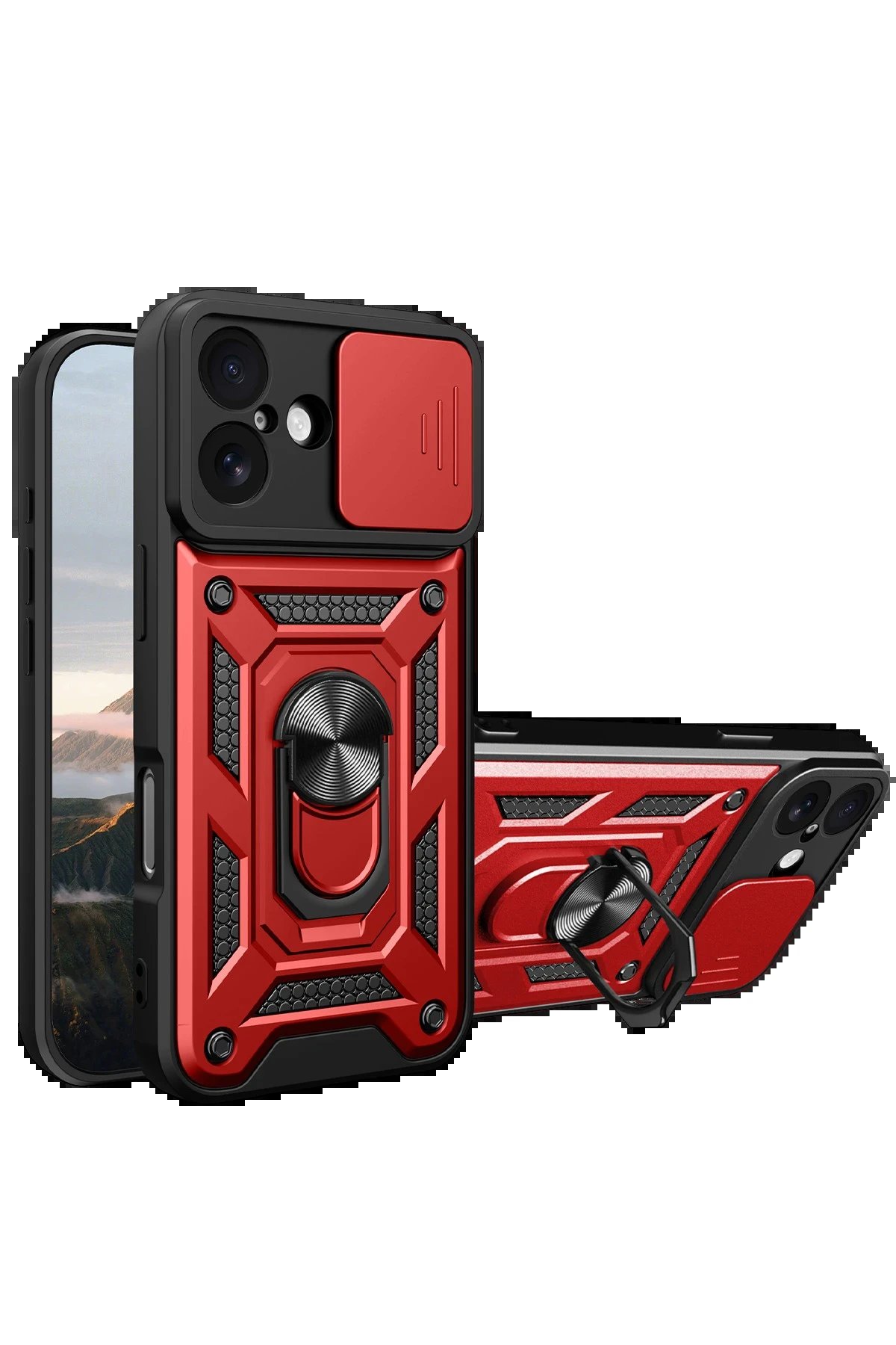 Apple iPhone 17 Pars Lens Yüzüklü Silikon - Kırmızı-(5796)