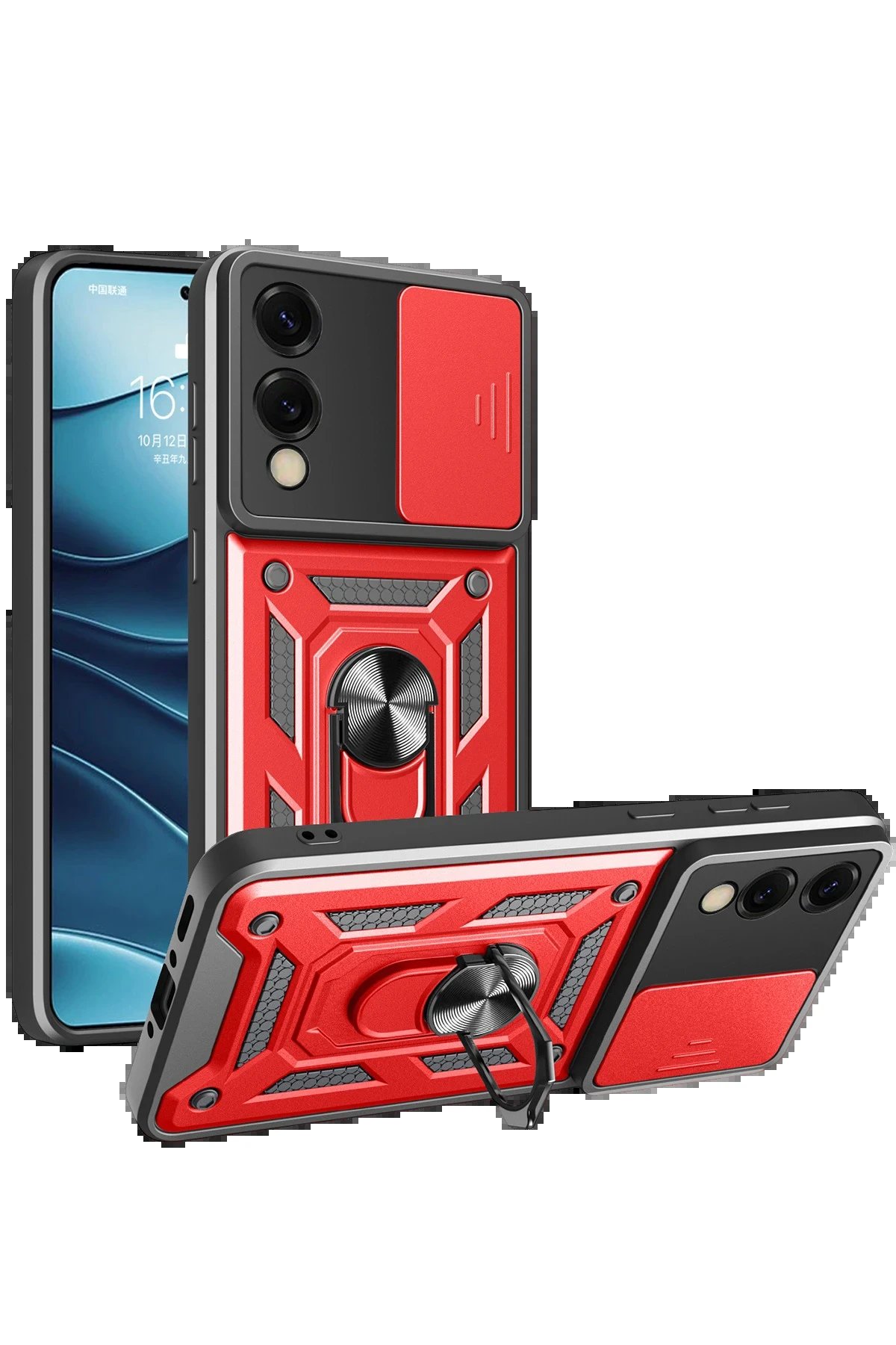 Samsung Galaxy S25 Edge Pars Lens Yüzüklü Silikon - Kırmızı-(5796)