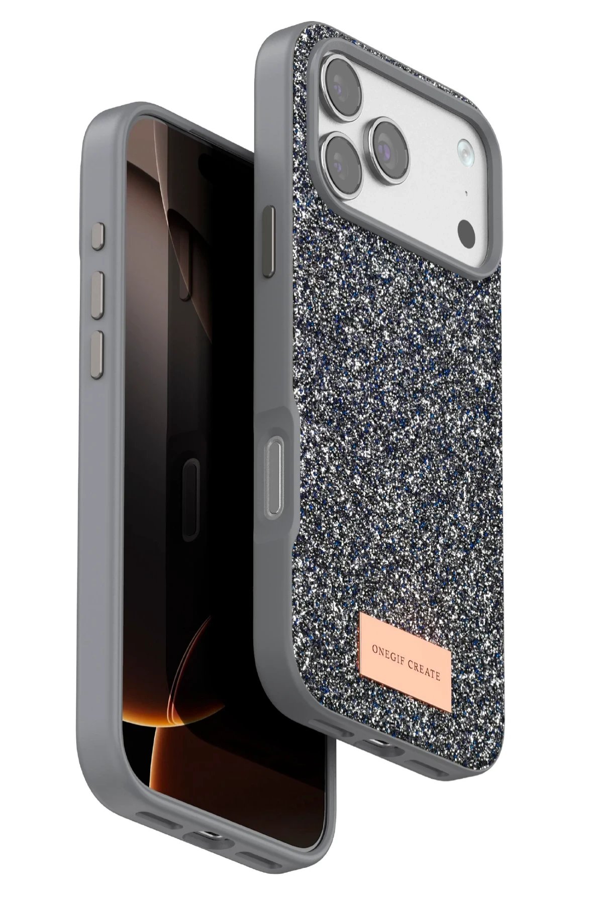 Apple iPhone 17 Pro Max Bright Simli Kapak - Gümüş-(5796)