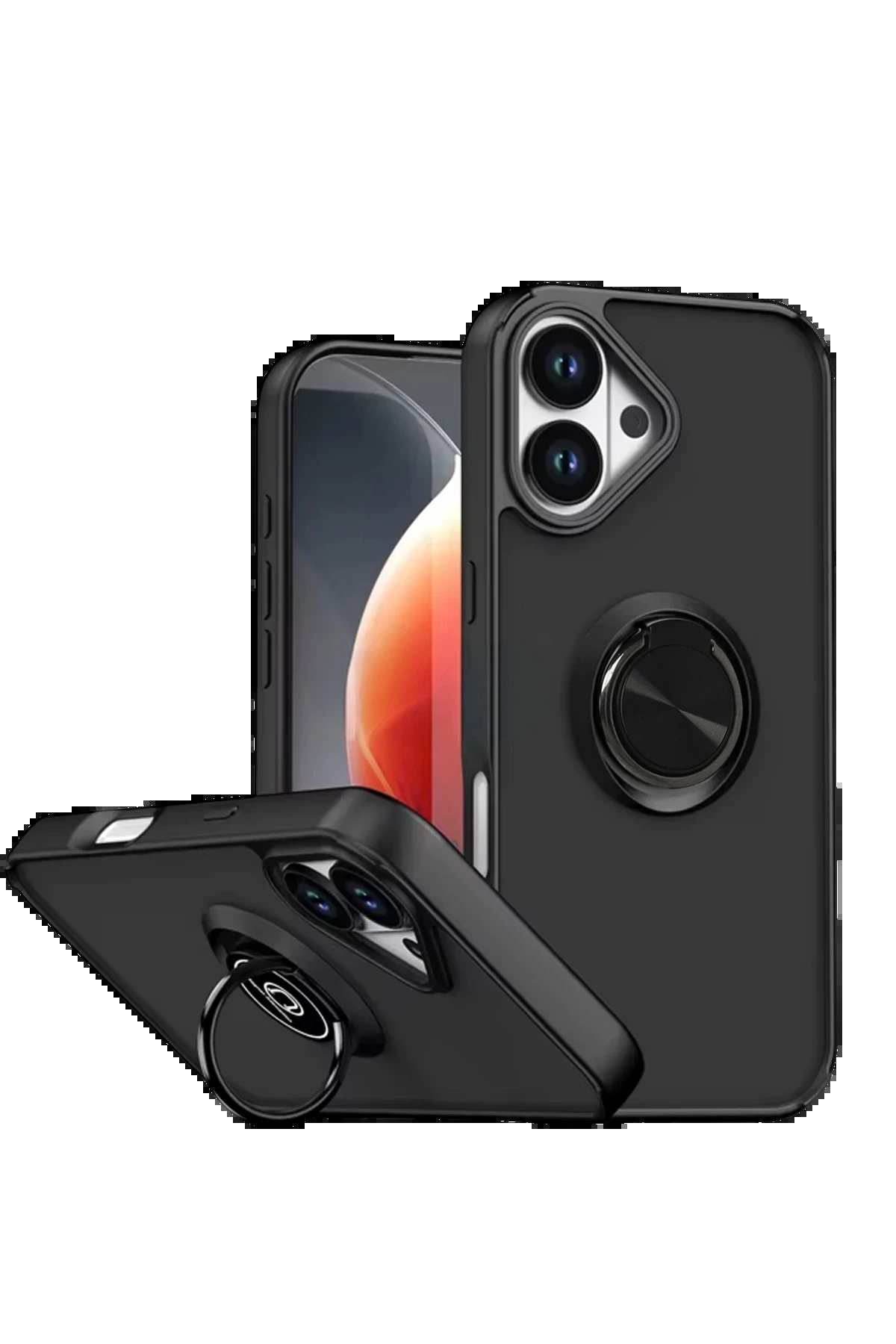 Apple iPhone 17 Montreal Yüzüklü Silikon Kapak - Siyah-(5796)