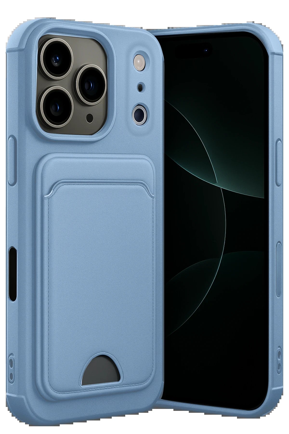 Apple iPhone 17 Pro Kelvin Kartvizitli Silikon - Mavi-(5796)