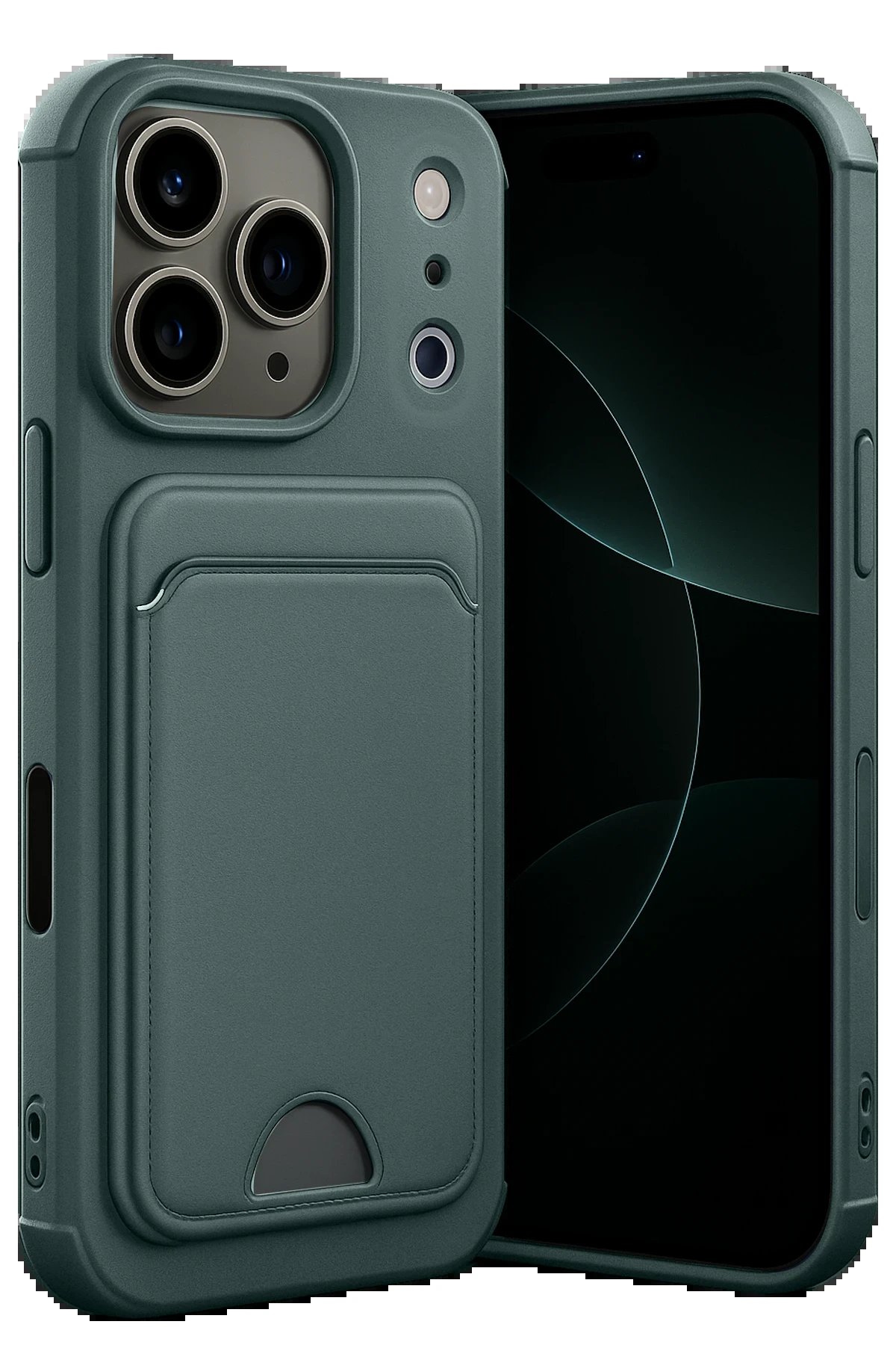 Apple iPhone 17 Pro Max Kelvin Kartvizitli Silikon - Koyu Yeşil-(5796)