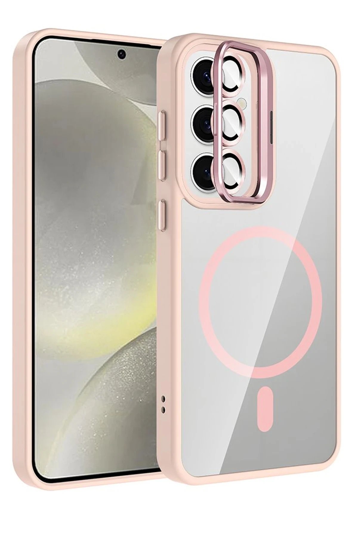 Samsung Galaxy S25 Remim Lensli Magsafe Standlı Kapak - Pembe-(5796)