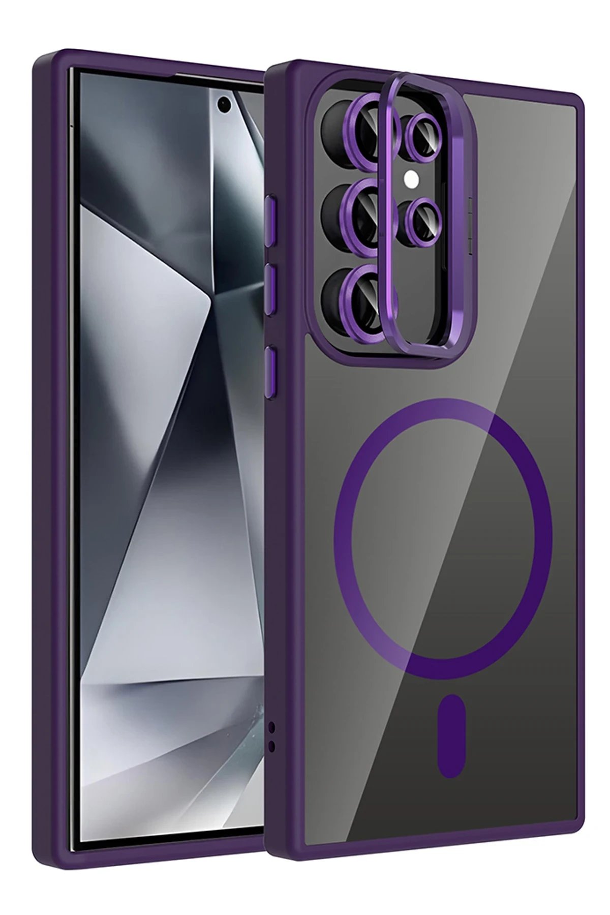 Samsung Galaxy S25 Ultra Remim Lensli Magsafe Standlı Kapak - Derin Mor-(5796)