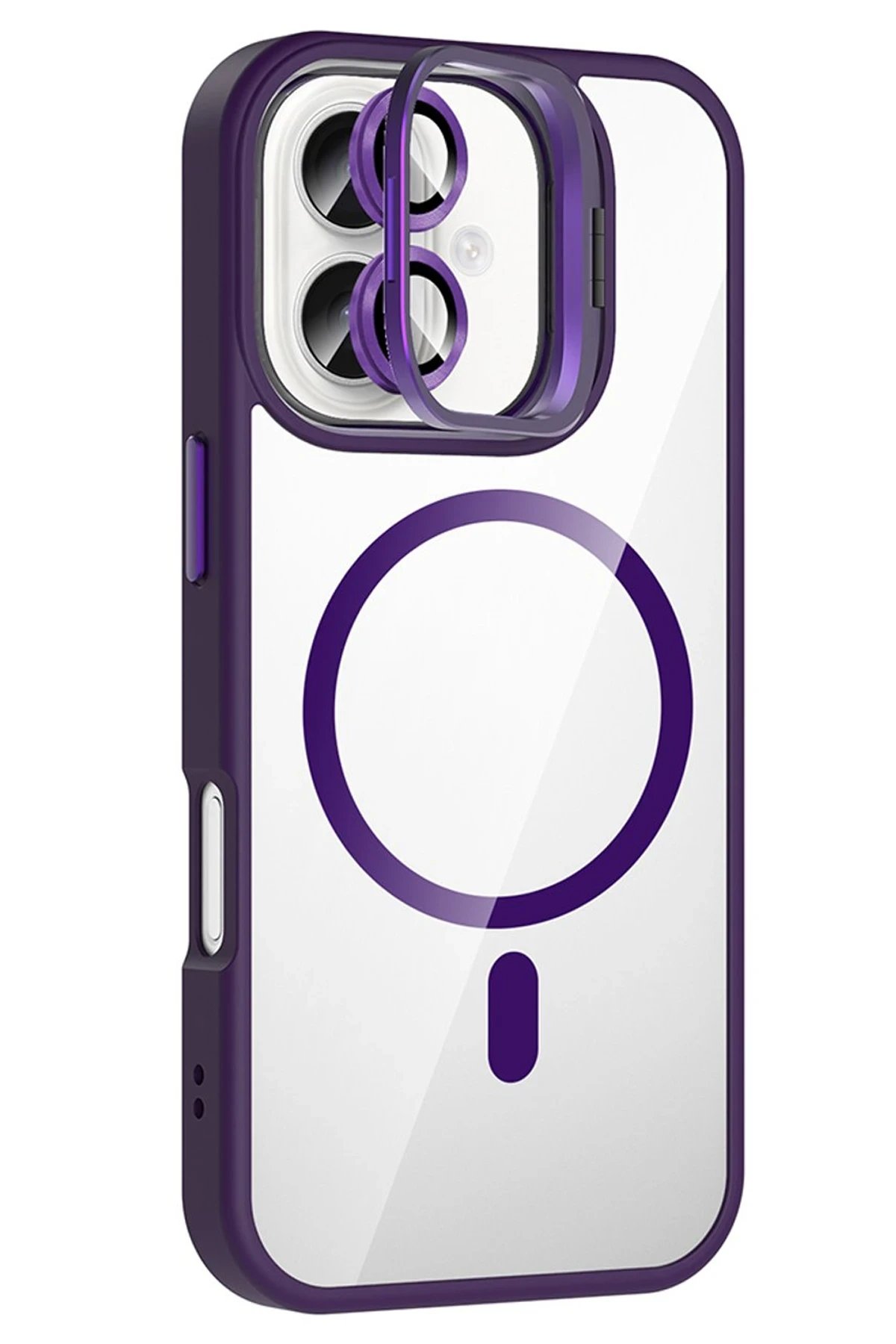 Apple iPhone 17 Remim Lensli Magsafe Standlı Kapak - Derin Mor-(5796)