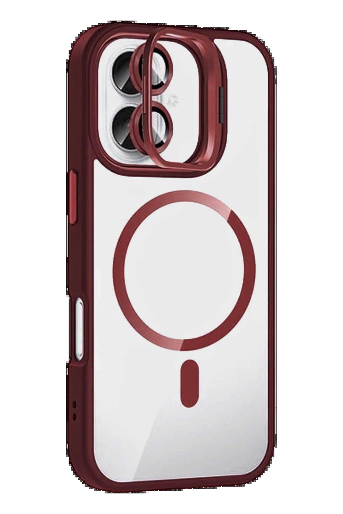 Apple iPhone 16 Plus Remim Lensli Magsafe Standlı Kapak - Bordo-(5796)