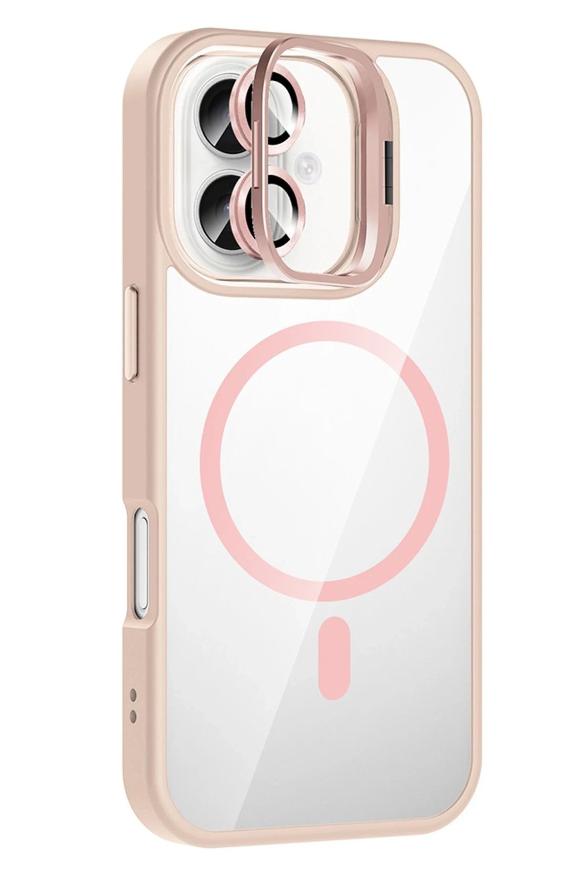 Apple iPhone 16 Plus Remim Lensli Magsafe Standlı Kapak - Pembe-(5796)
