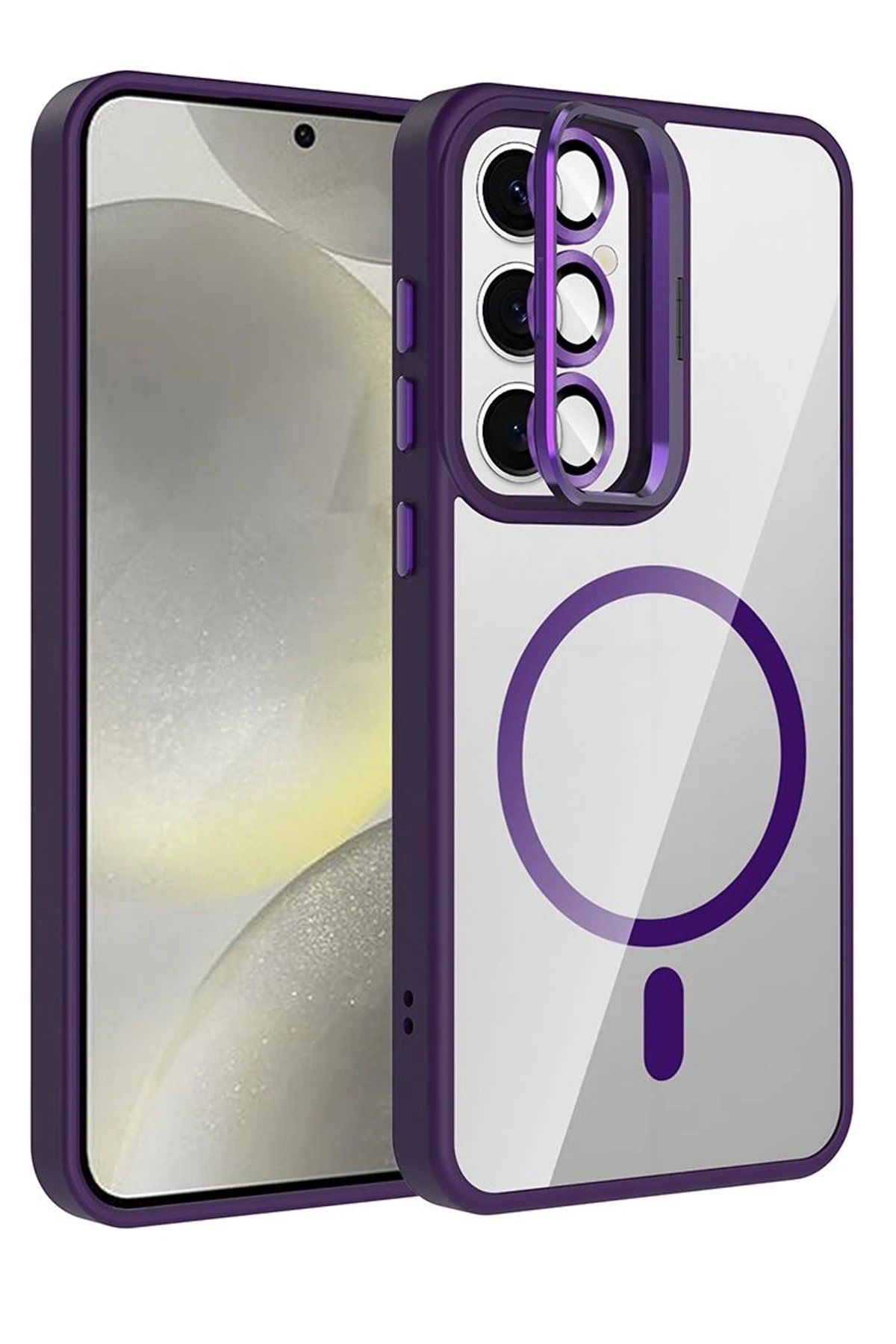 Samsung Galaxy S24 FE Remim Lensli Magsafe Standlı Kapak - Derin Mor-(5796)