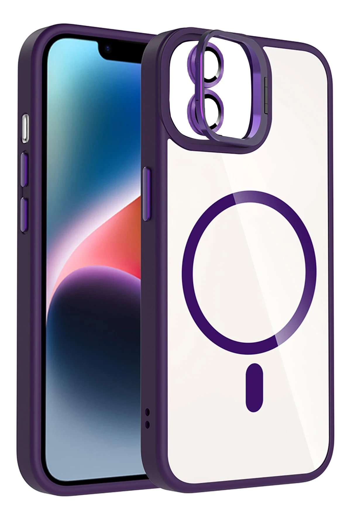 Apple iPhone 11 Remim Lensli Magsafe Standlı Kapak - Derin Mor-(5796)