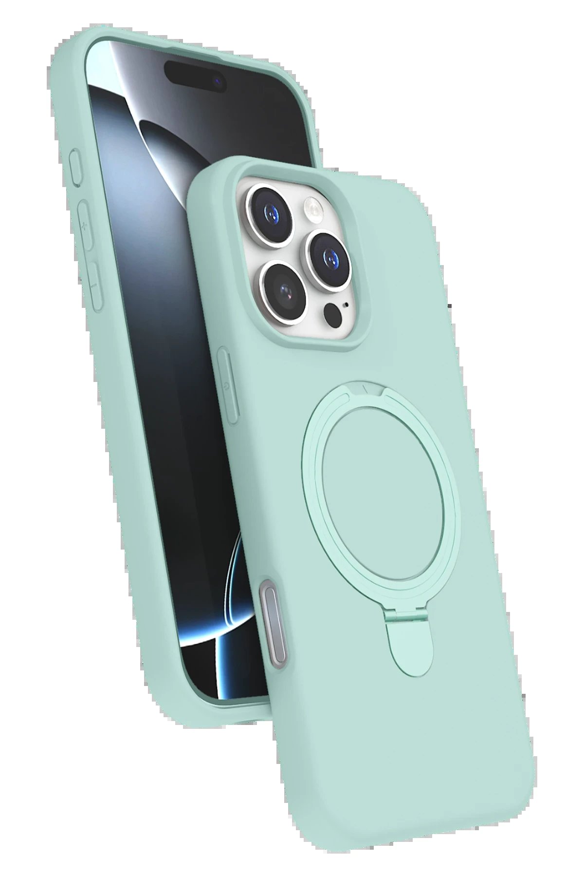 Apple iPhone 16 Pro Max Regal Magsafe Standlı Kapak - Su Yeşili-(5796)