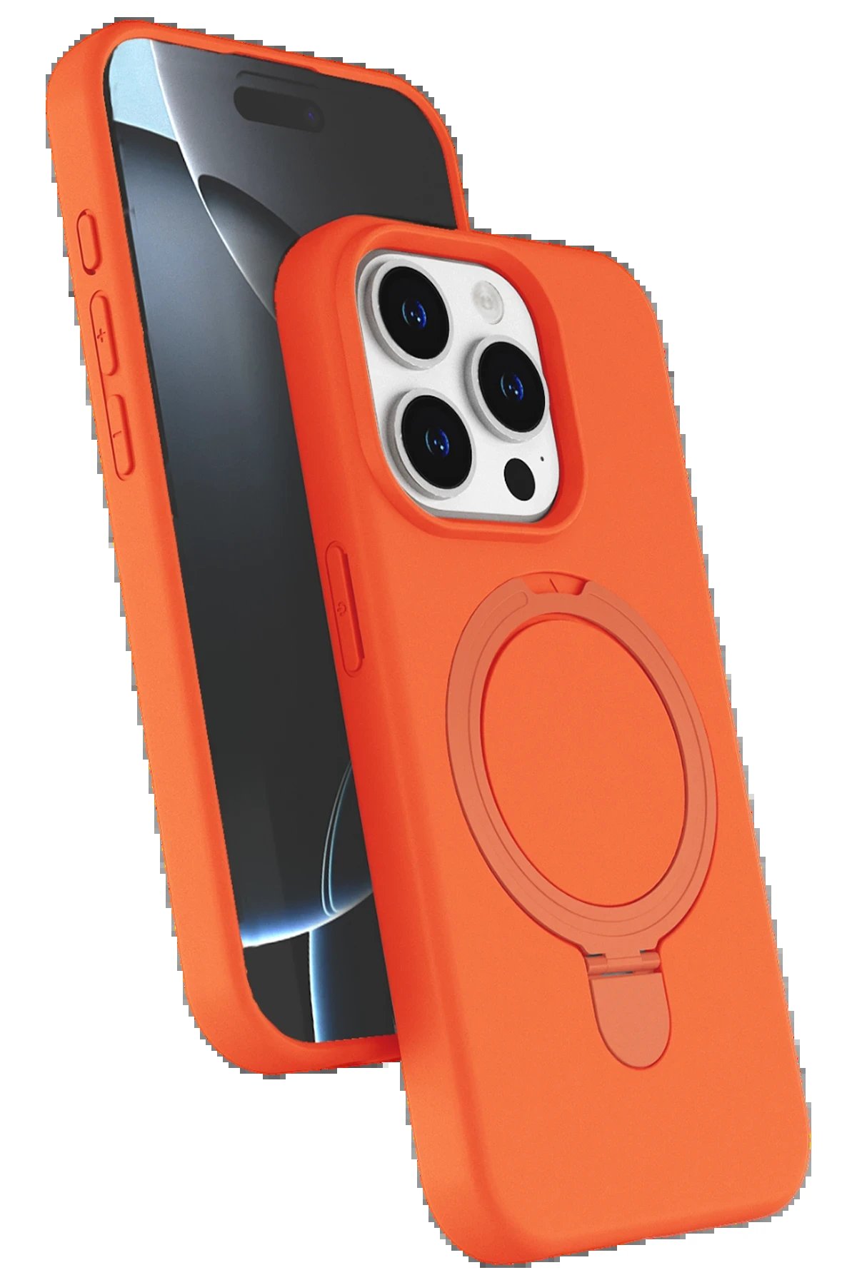 Apple iPhone 15 Pro Max Regal Magsafe Standlı Kapak - Turuncu-(5796)