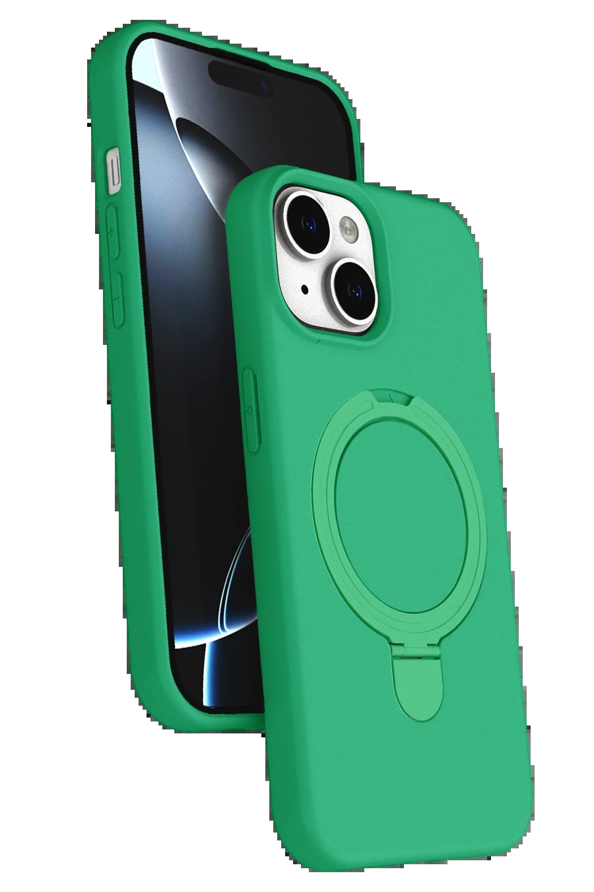 Apple iPhone 15 Plus Regal Magsafe Standlı Kapak - Yeşil-(5796)