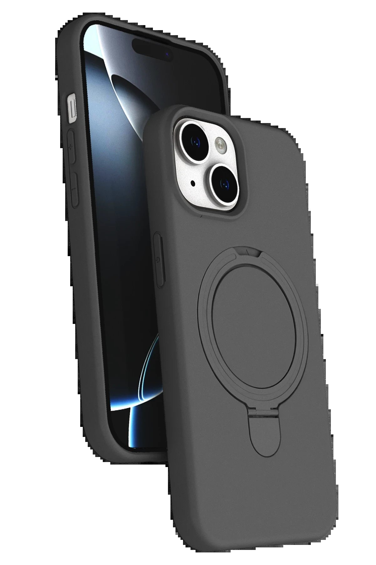 Apple iPhone 15 Plus Regal Magsafe Standlı Kapak - Titan Gri-(5796)