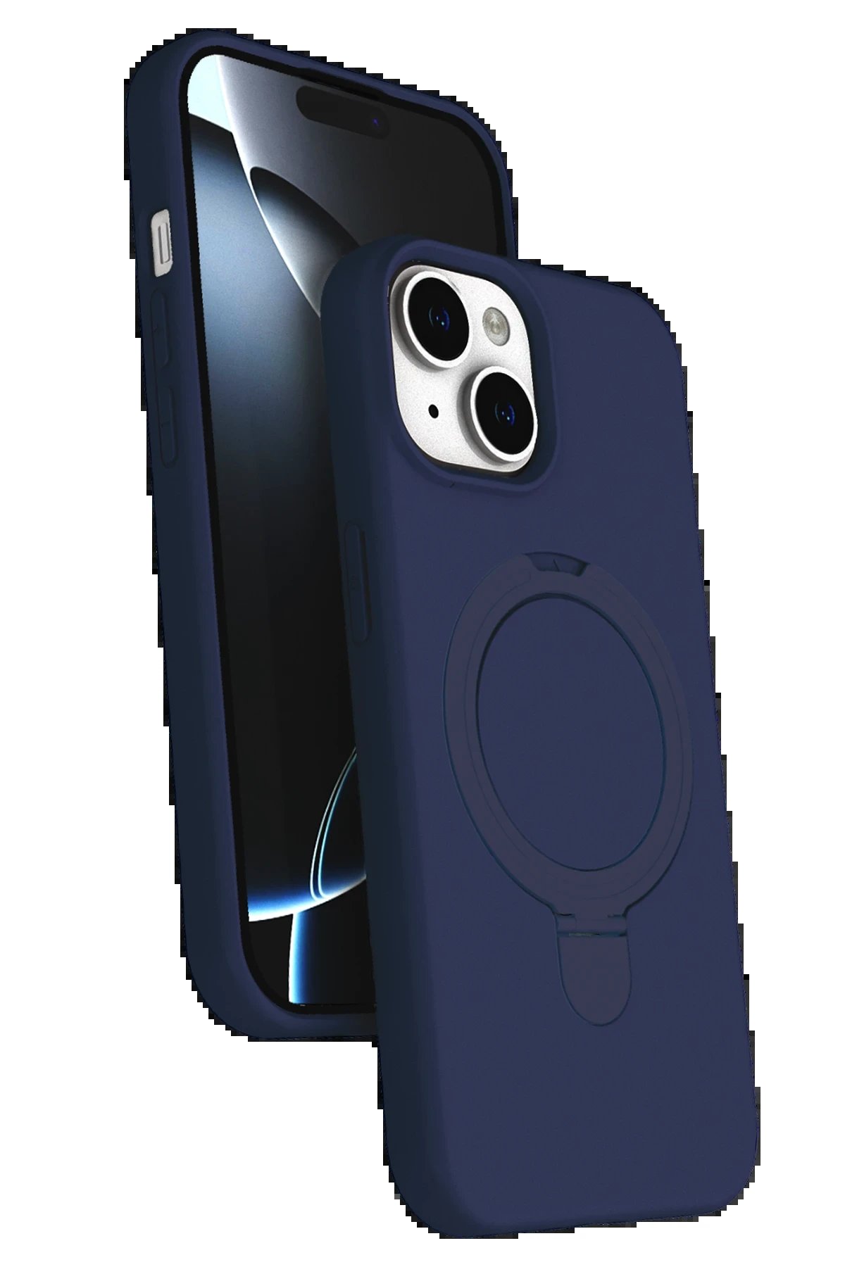 Apple iPhone 15 Plus Regal Magsafe Standlı Kapak - Lacivert-(5796)