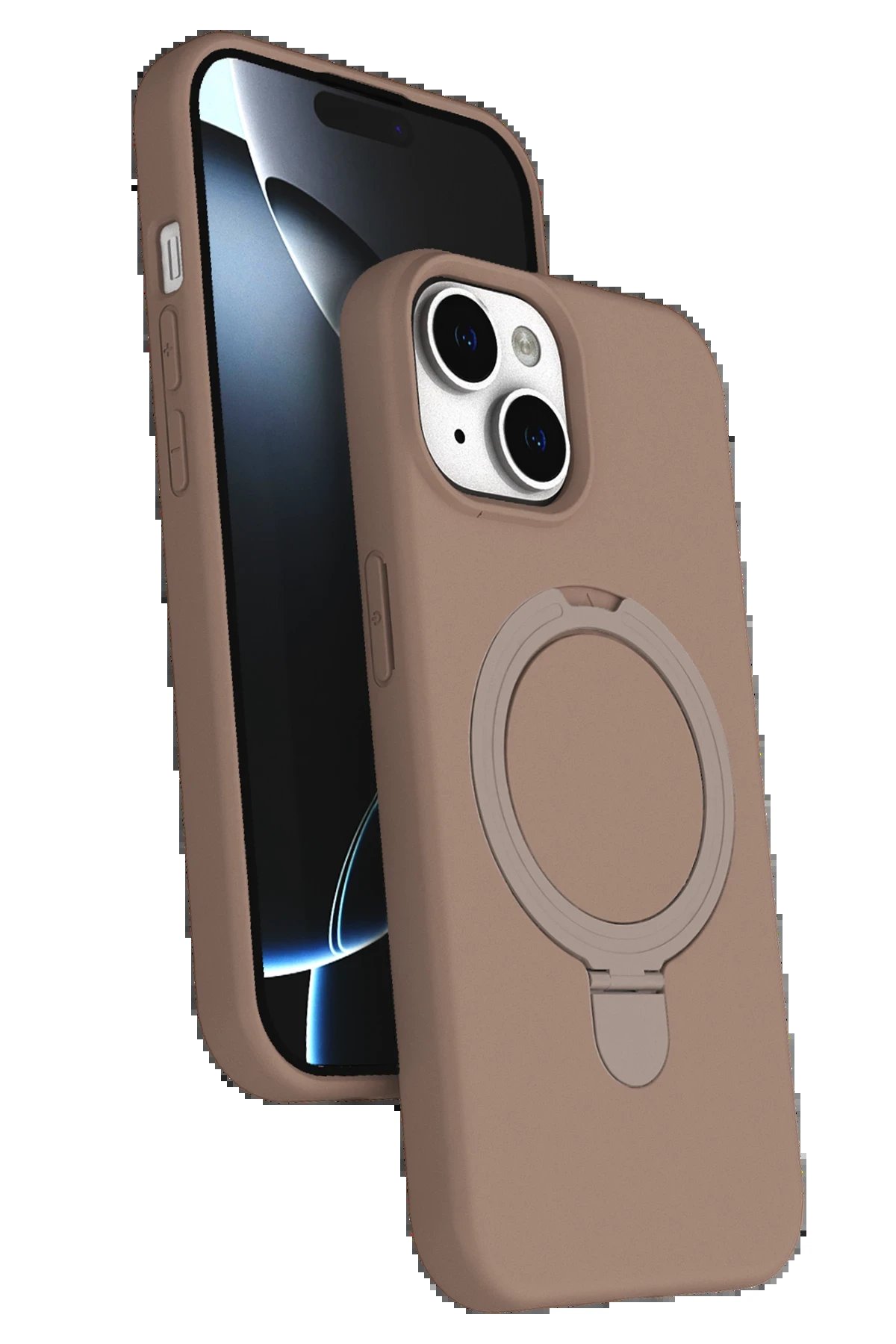 Apple iPhone 15 Regal Magsafe Standlı Kapak - Çöl Titanyum-(5796)