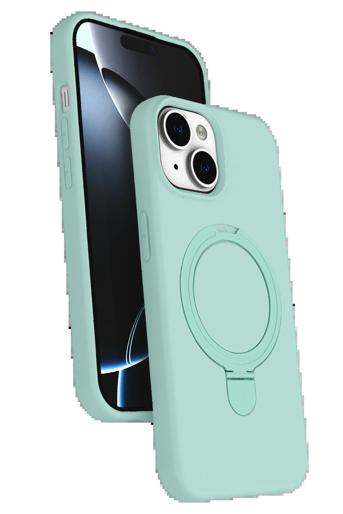 Apple iPhone 15 Regal Magsafe Standlı Kapak - Su Yeşili-(5796)