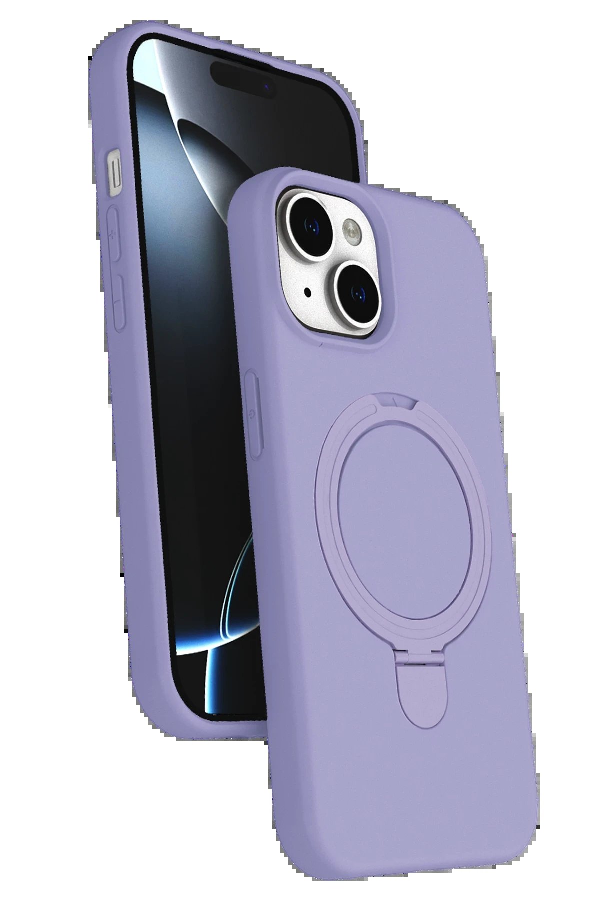 Apple iPhone 15 Regal Magsafe Standlı Kapak - Lila-(5796)