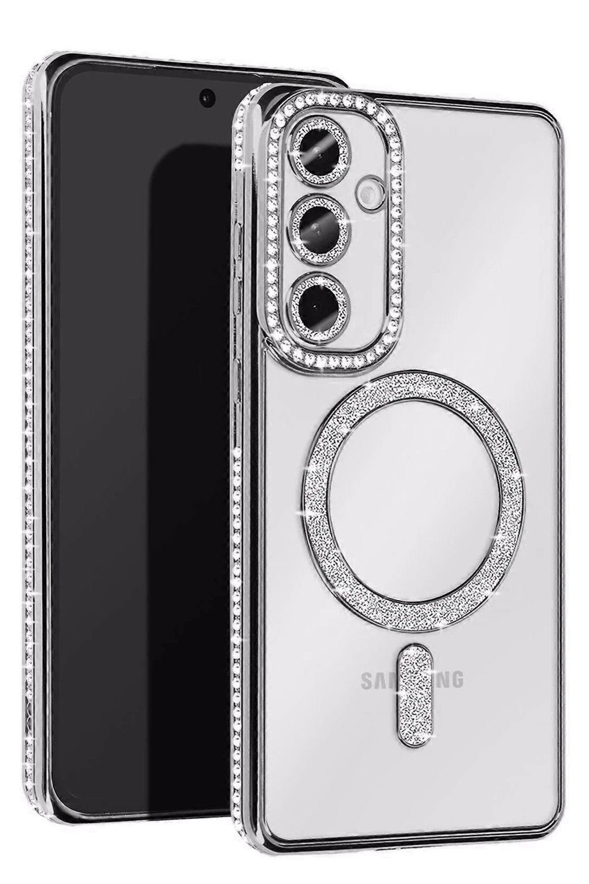 Samsung Galaxy A15 4G Joke Simli Magneticsafe Kılıf - Gümüş-(5796)