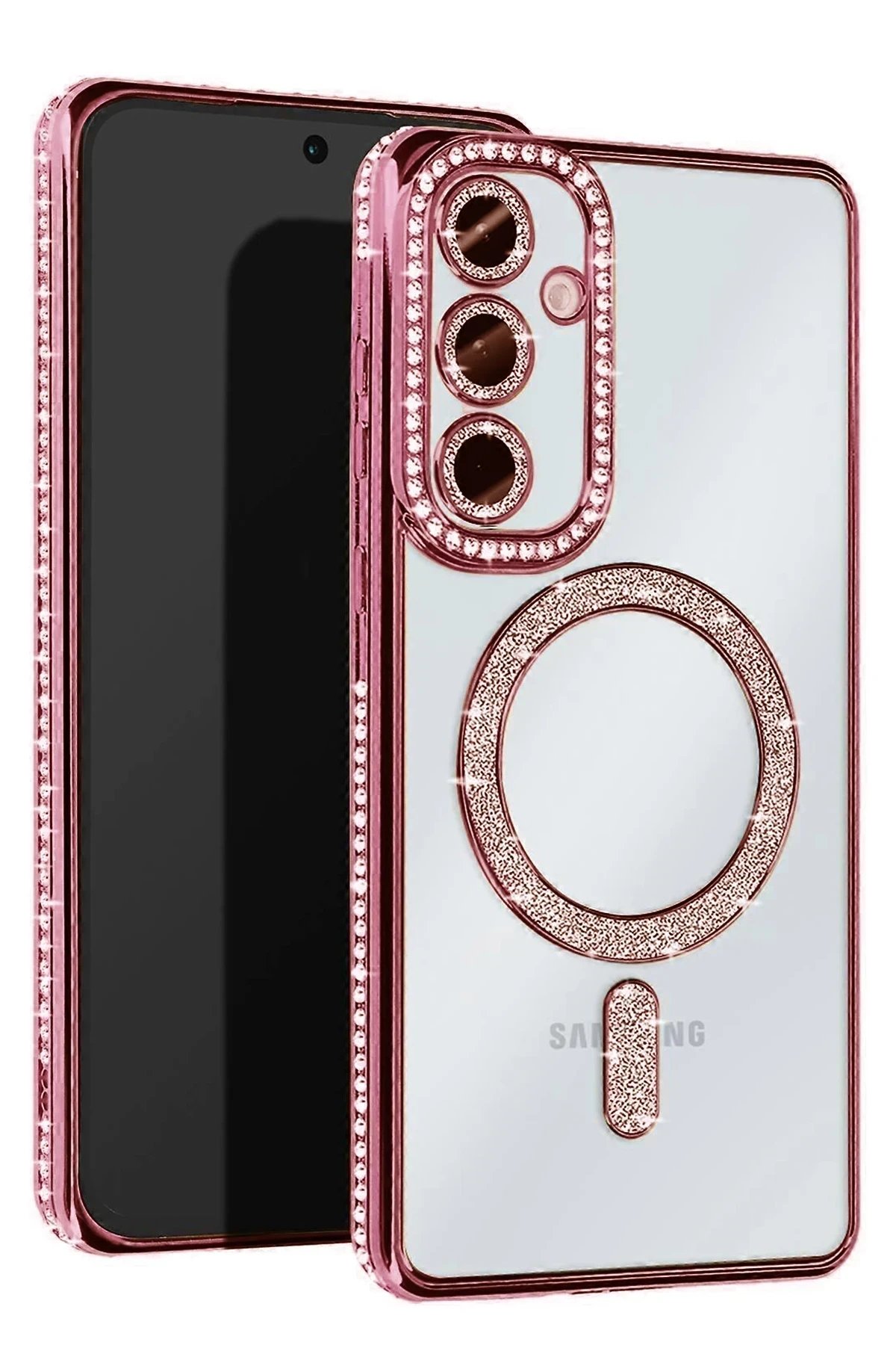 Samsung Galaxy A35 5G Joke Simli Magneticsafe Kılıf - Pembe-(5796)