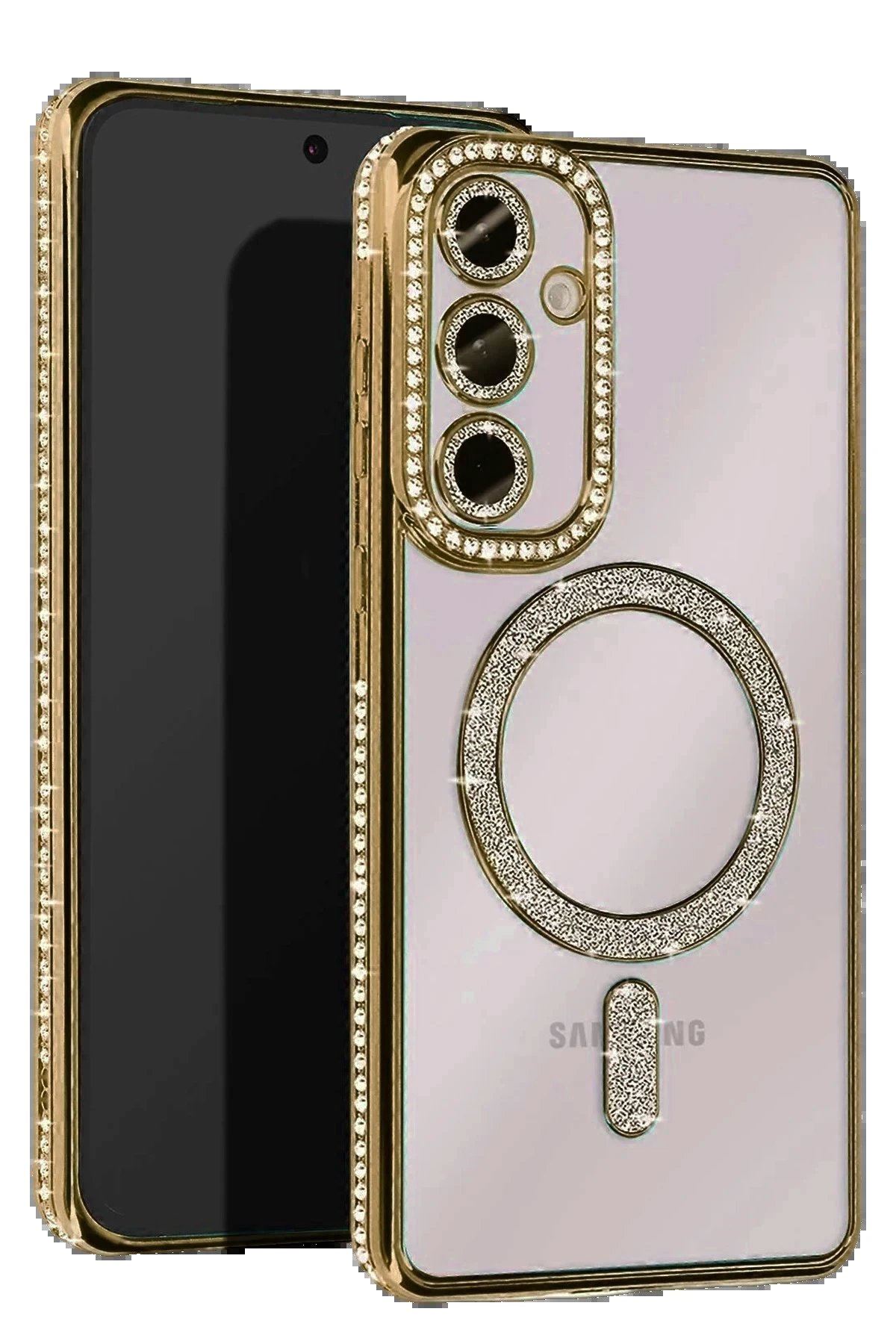 Samsung Galaxy A56 Joke Simli Magneticsafe Kılıf - Gold-(5796)