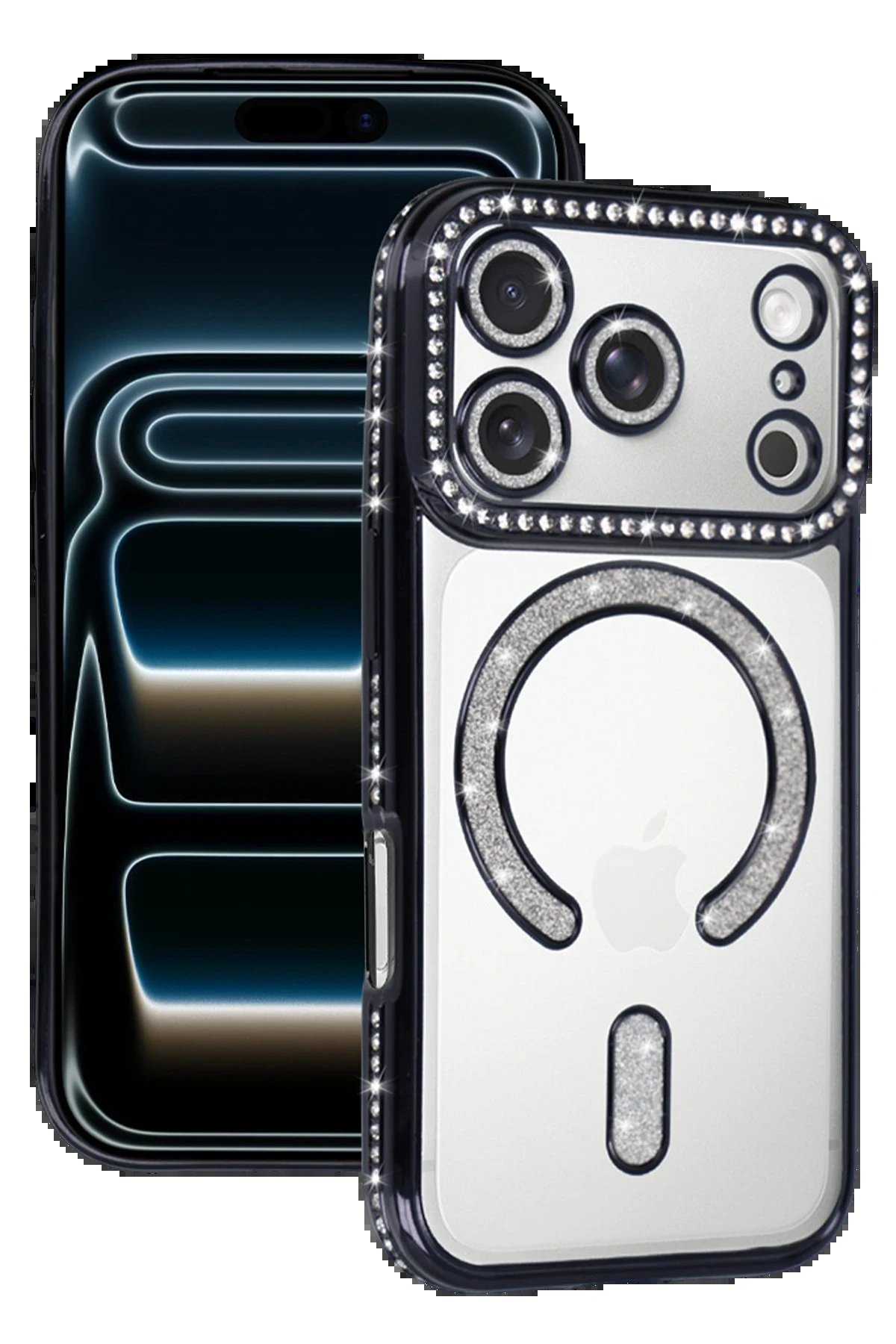 Apple iPhone 17 Pro Joke Simli Magneticsafe Kılıf - Siyah-(5796)