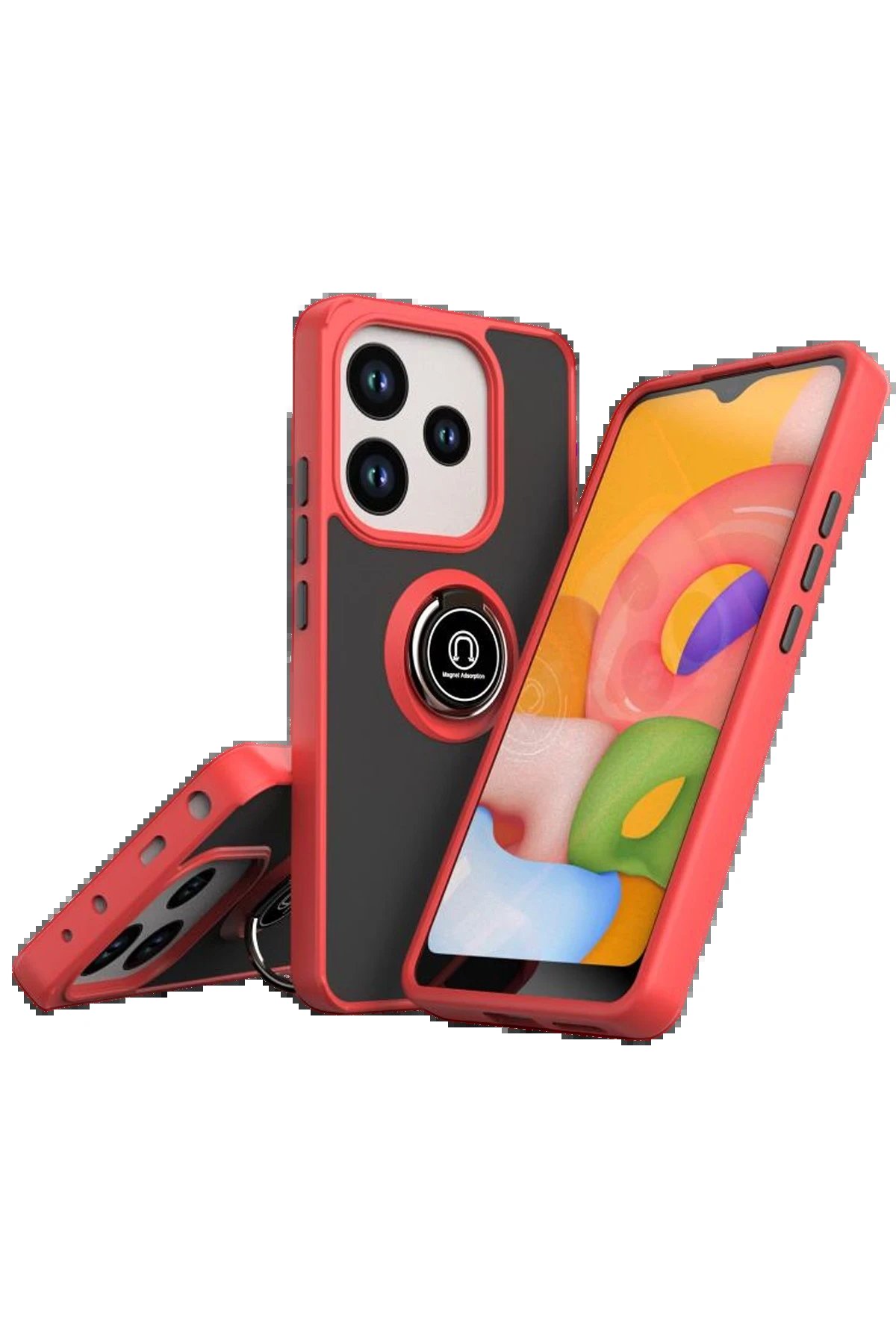 Xiaomi Redmi Note 14 4G Montreal Yüzüklü Silikon Kapak - Kırmızı-(5796)