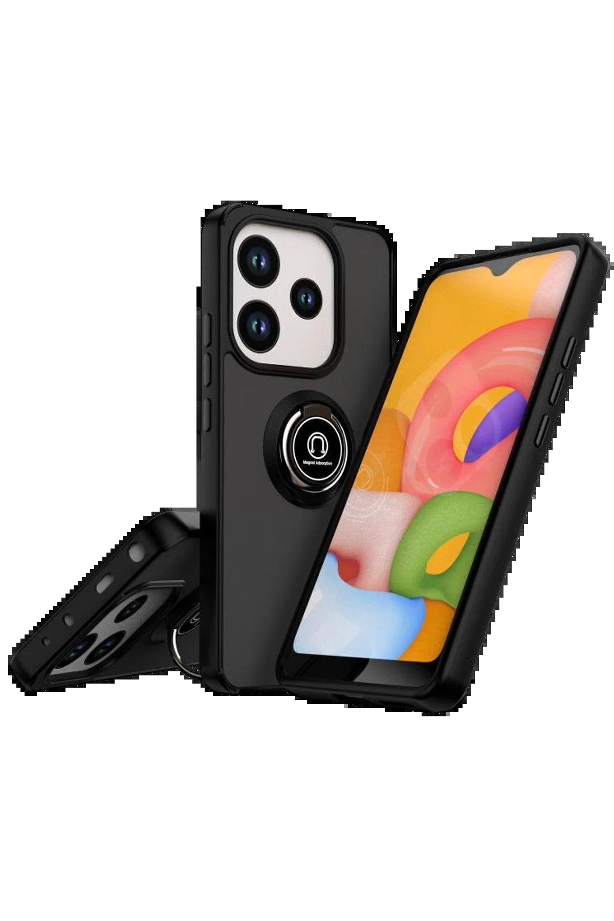 Xiaomi Redmi Note 14 4G Montreal Yüzüklü Silikon Kapak - Siyah-(5796)