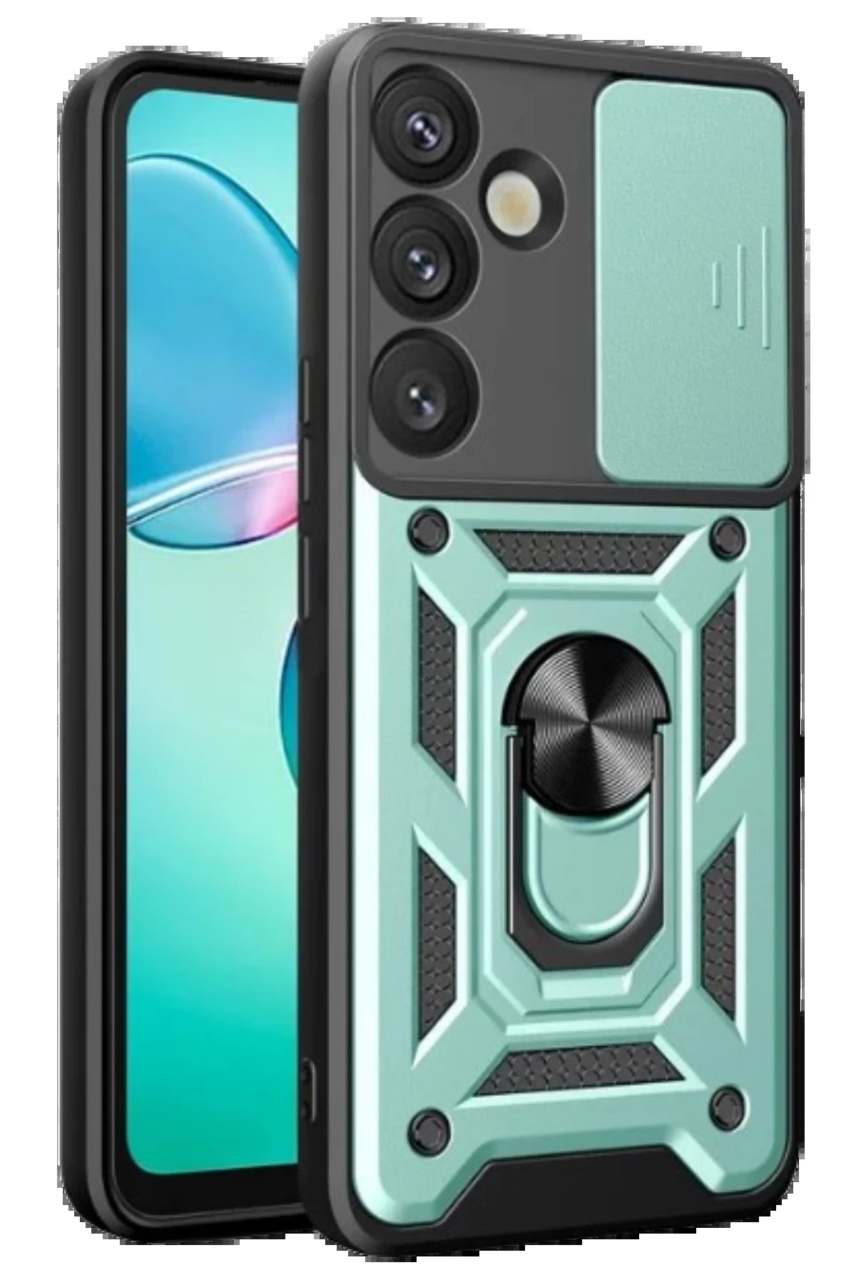 Samsung Galaxy S25 FE Pars Lens Yüzüklü Silikon - Yeşil-(5796)