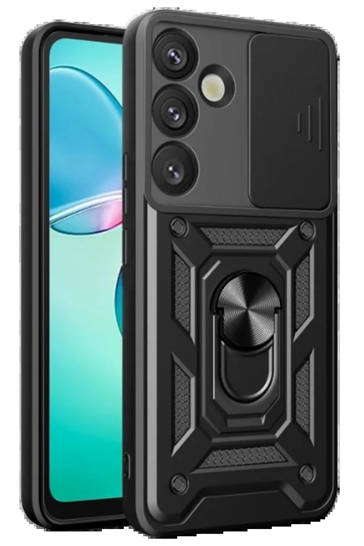 Samsung Galaxy A17 5G Pars Lens Yüzüklü Silikon - Siyah-(5796)