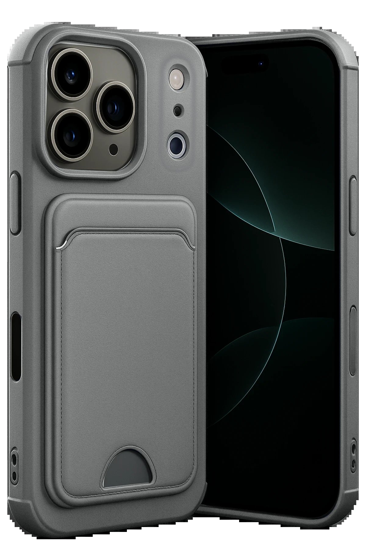 Apple iPhone 17 Pro Max Kelvin Kartvizitli Silikon - Gri-(5796)