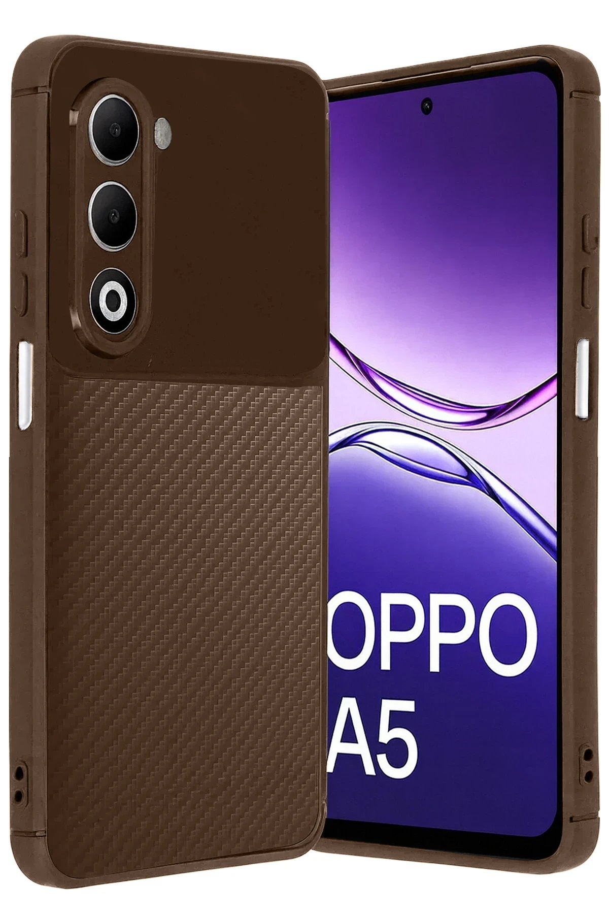 Oppo A5 4G Auto Focus Karbon Kapak - Kahverengi-(5796)