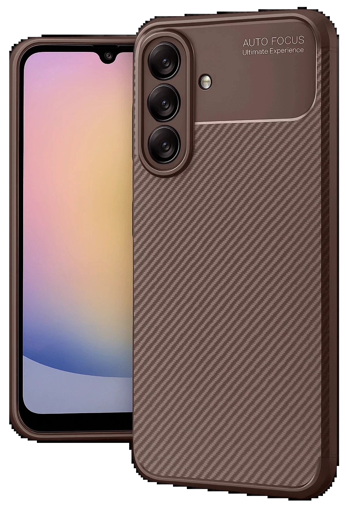 Samsung Galaxy A56 Kılıf Auto Focus Karbon Kapak - Kahverengi-(5796)