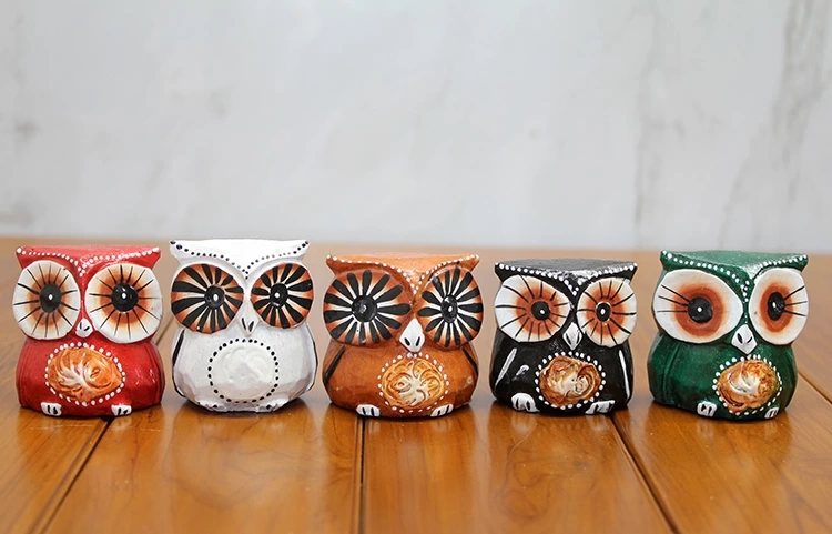 Ahşap 5'li Baykuş Seti Polos:8