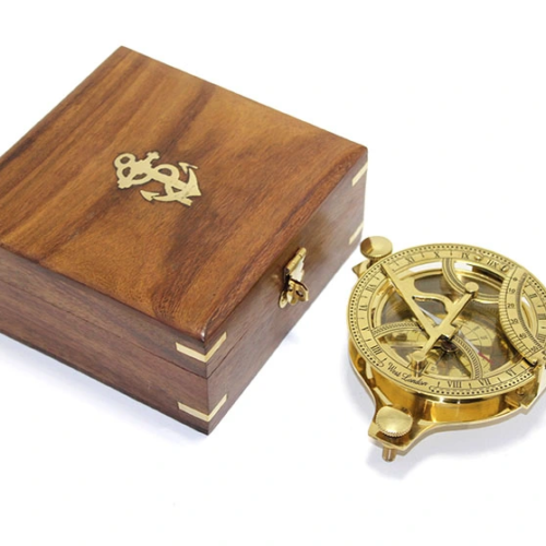 Ahşap Kutulu El Yapımı Pirinç Güneş Saati Ve Pusula