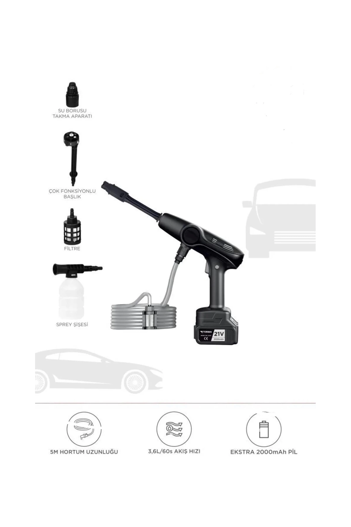 Akülü Şarjlı Yüksek Basınçlı Oto Araba Bahçe Yıkama