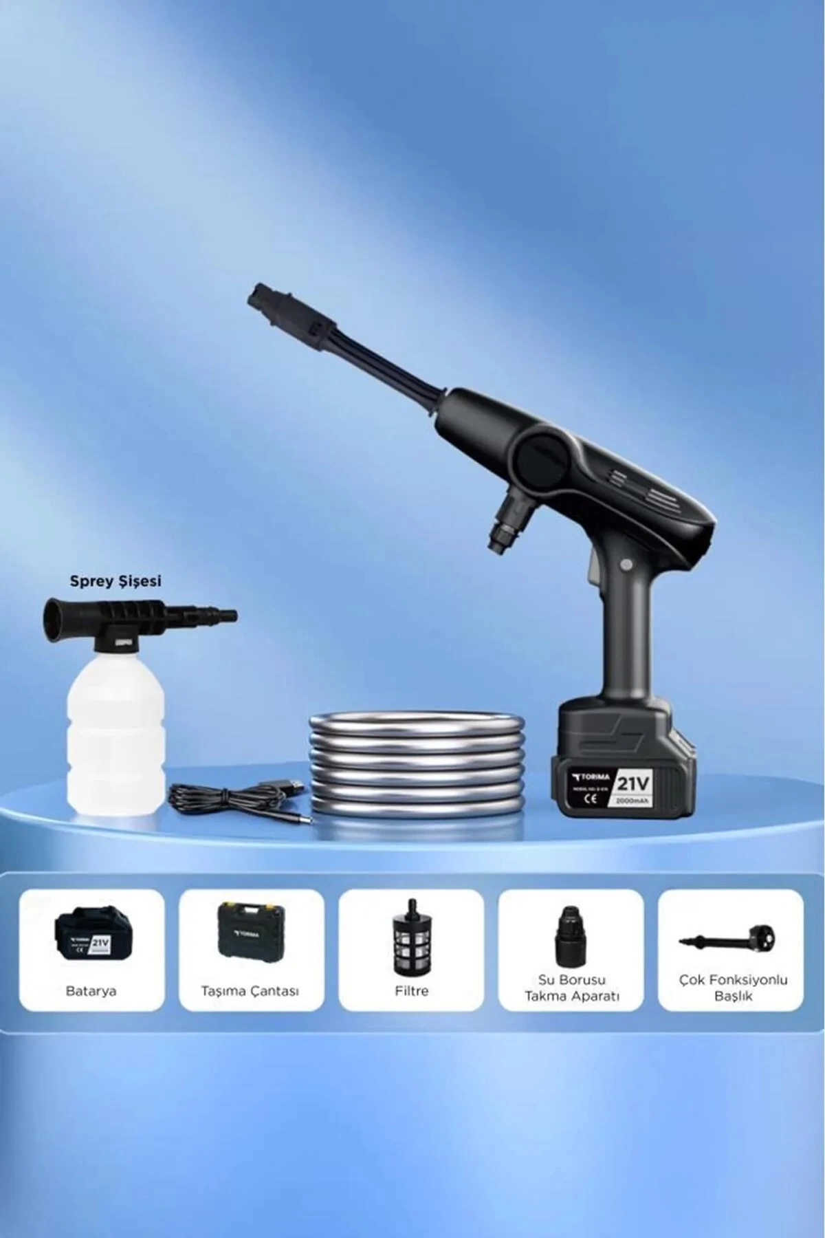 Akülü Şarjlı Yüksek Basınçlı Oto Araba Bahçe Yıkama