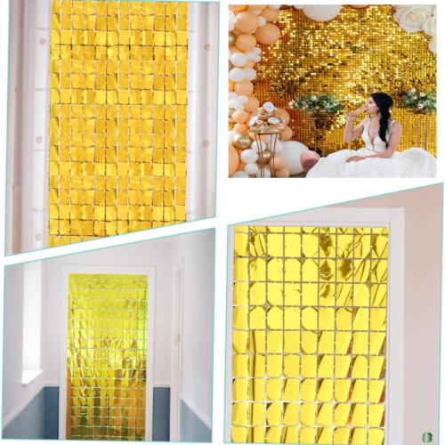 Altın Renk Disko Dikdörtgen Kesim Kapı Perdesi Altın