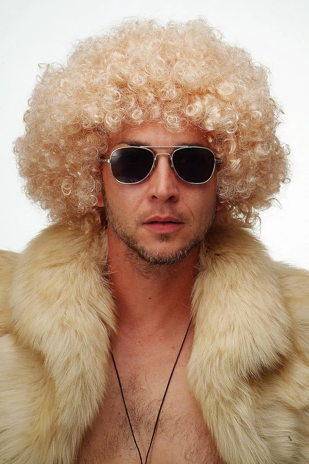 Altın Renk Kıvırcık Afro Bonus Peruk Saç Parti Peruğu Platin Gold - Görsel 3