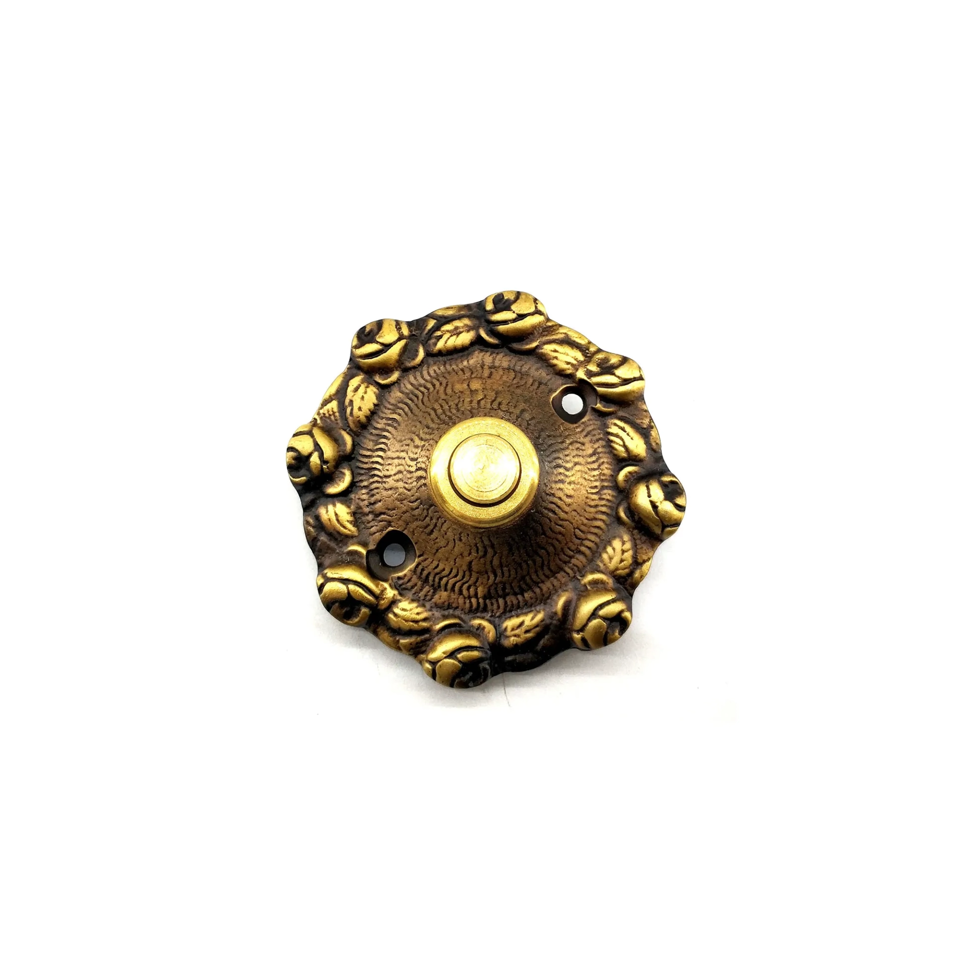 Antika Tarz Dekoratif Pirinç Güllü Kapı Zili - 75mm