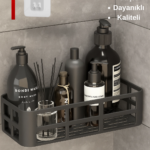 Banyo Düzenleyici Organizer Şampuanlık Havlupan Askısı Havluluk Siyah Banyo Duş Rafı Mutfak Rafı