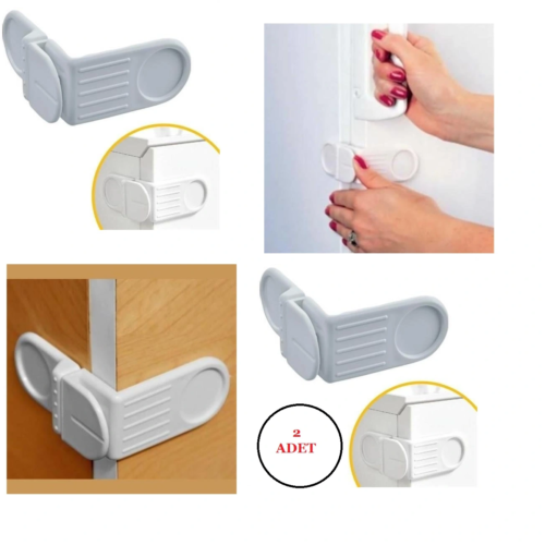 Bebek Çocuk Güvenlik Çekmece Ve Dolap İçin Yapışkanlı Vidasız Köşe Kapak Kilidi X 2 Adet