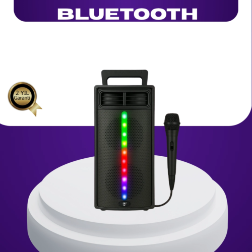 Bluetooth Işıklı Hoparlör – 2x5W Güç | USB + TF Kart + FM Radyo | Siyah Renk