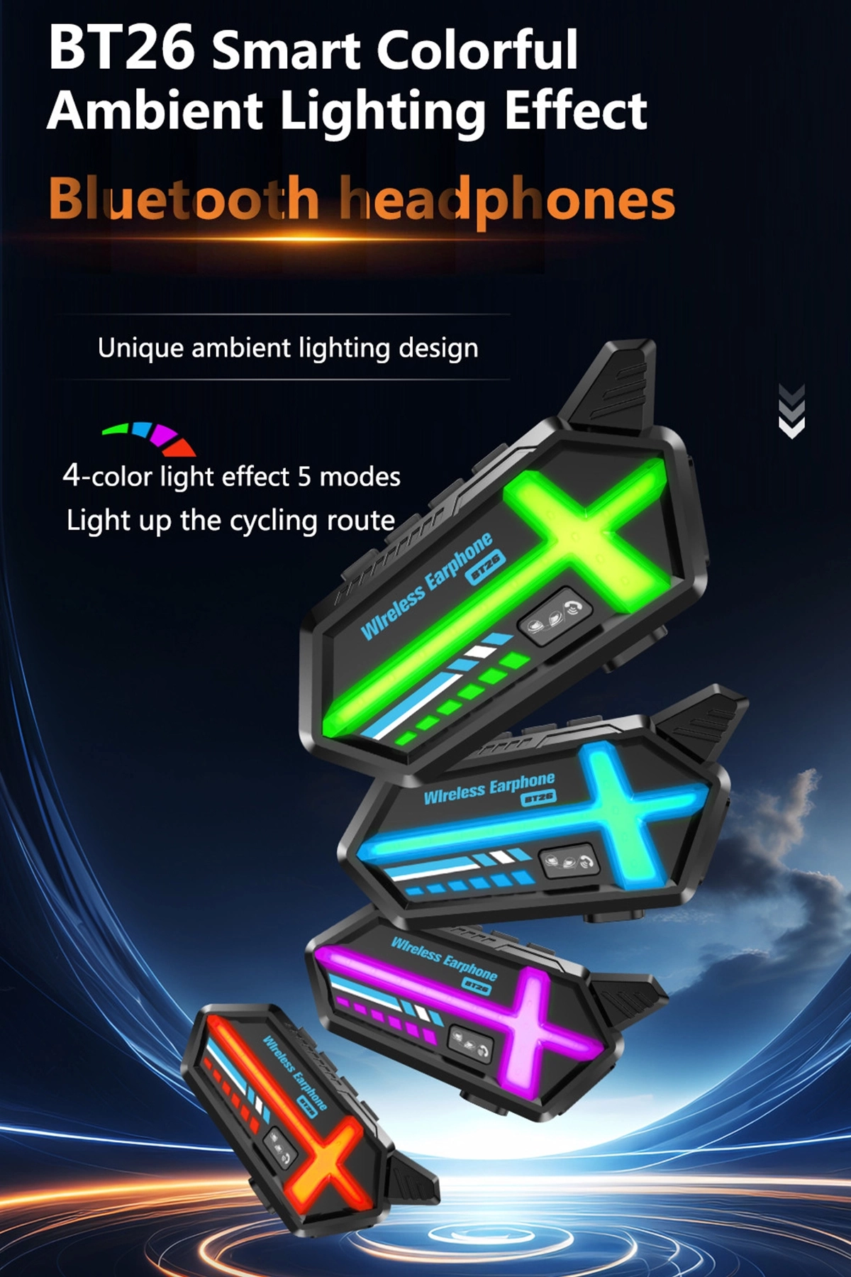 Bt26 Motosiklet Kask Kulaklık Bluetooth Rgb Işıklı 2 Eşleşme Özellikli 1000 Mah Intercom - Görsel 3