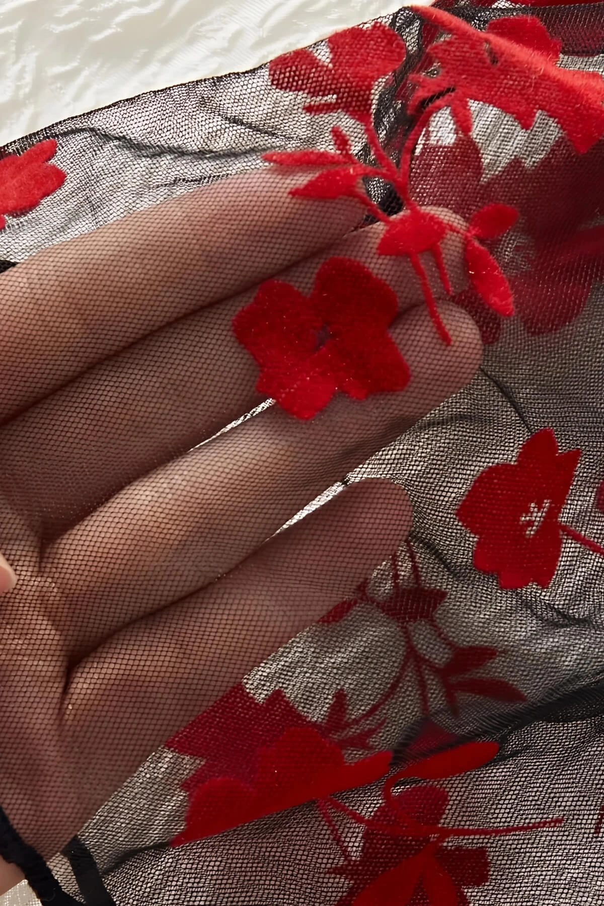 Çiçek Desenli Siyah Transparan Şortlu Gecelik Tm1377 - Görsel 3