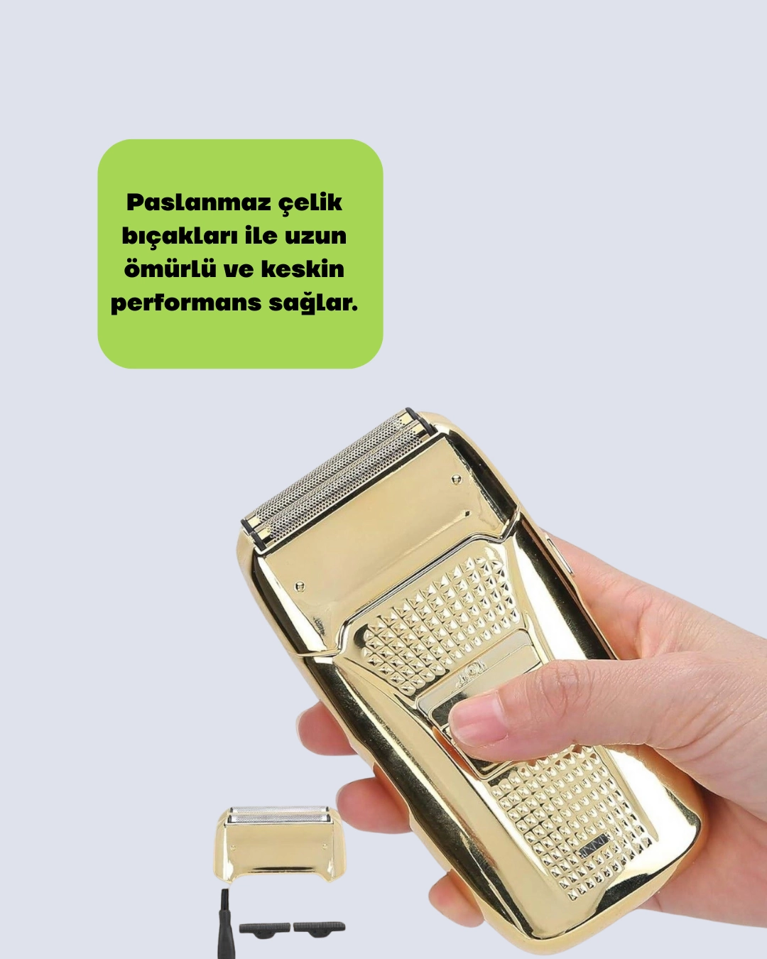 Cift Baslik Ve Favori Sekillendirme Ozellikli Altin Renk Tiras Makinesi 348808861 Sw1080sh1350 700x875 Çift Başlık ve Favori Şekillendirme Özellikli Altın Renk Tıraş Makinesi najmaddin.com 3W motor gücü ve paslanmaz çelik bıçakları ile tıraşta jilet keskinliğinde sonuçlar verir. Bağımsız hareket eden çift başlık