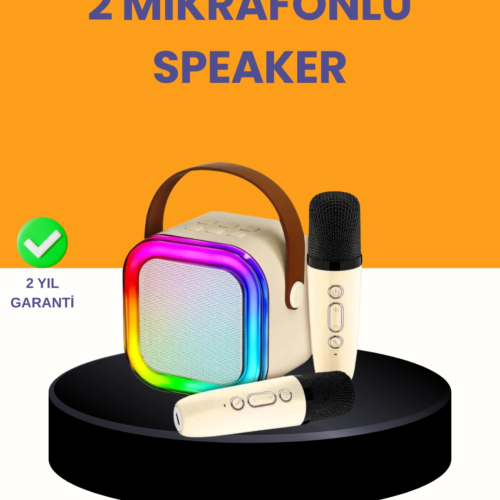 Çift Mikrofonlu Kompakt Karaoke Hoparlör – Uzun Pil Ömrü