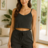 Crop Takım - Askılı Crop Takım Likralı Siyah (xl)
